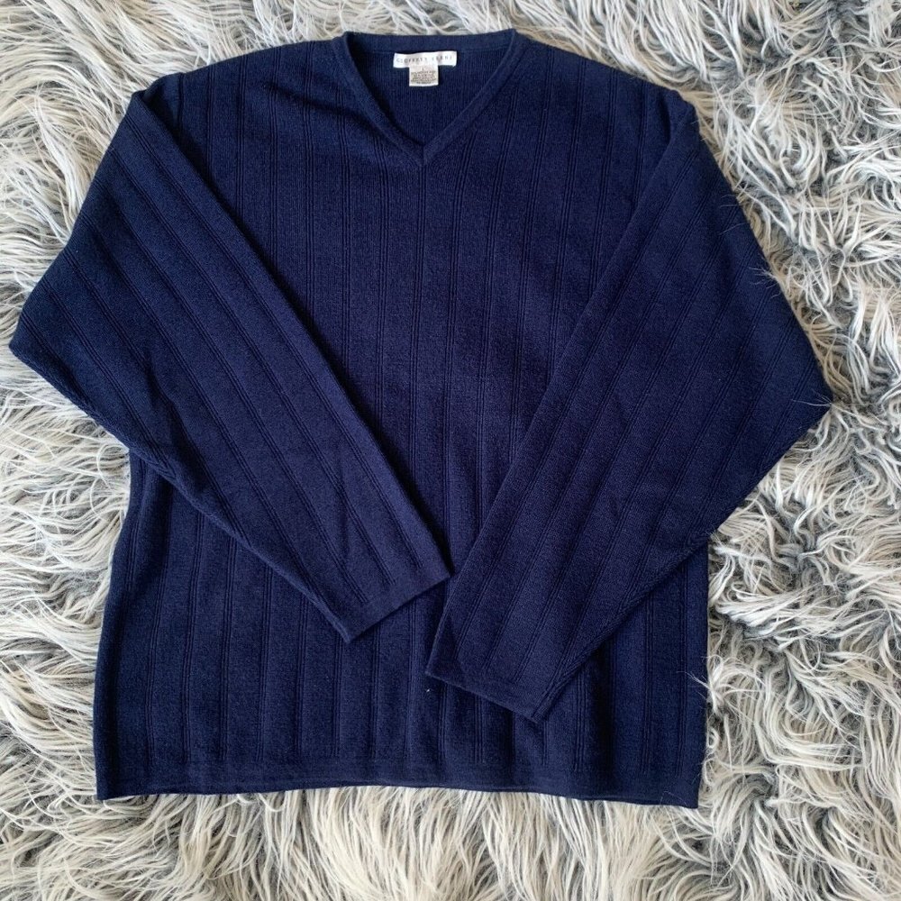 Geoffrey Beene‎ V-Neck Knit Grandpa Sweater Men's Size Large Merino Wool Blend